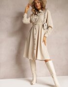 unigirl Rochie cămașă bej cu elastic în talie și curea cu cataramă Jenele