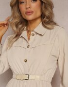 unigirl Rochie cămașă bej cu elastic în talie și curea cu cataramă Jenele