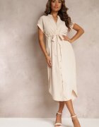 unigirl Rochie cămașă bej cu mânecă scurtă Yasminine