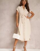 unigirl Rochie cămașă bej cu mânecă scurtă Yasminine
