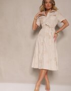 unigirl Rochie cămașă Bej de viscoză decorată cu o curea și broderie Divaloria