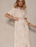 unigirl Rochie cămașă Bej de viscoză decorată cu o curea și broderie Divaloria