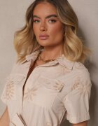 unigirl Rochie cămașă Bej de viscoză decorată cu o curea și broderie Divaloria
