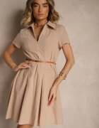 unigirl Rochie Cămașă Bej închis cu Cureaua Subțire în Talie Weolessa