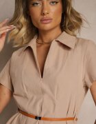 unigirl Rochie Cămașă Bej închis cu Cureaua Subțire în Talie Weolessa