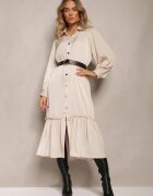 unigirl Rochie cămașă bej midi cu cordon și volan decorativ Mulimani