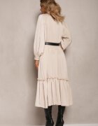 unigirl Rochie cămașă bej midi cu cordon și volan decorativ Mulimani