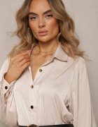 unigirl Rochie cămașă bej midi cu cordon și volan decorativ Mulimani