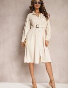 unigirl Rochie Cămașă Bej Midi cu curea inclusă Neboa