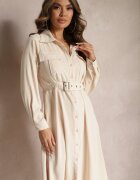 unigirl Rochie Cămașă Bej Midi cu curea inclusă Neboa