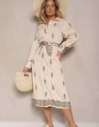 unigirl Rochie cămașă Bejă din viscoză legată în talie Telaniwena