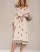 unigirl Rochie cămașă Bejă din viscoză legată în talie Telaniwena