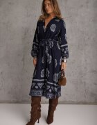 unigirl Rochie Cămașă Bleumarin Cu șnur în talie în Stil Boho Rorisha