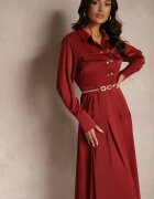 unigirl Rochie Cămașă Bordó cu croi evazat cu elastic în talie și imitație de buzunare Etaviela