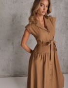 unigirl Rochie-cămașă de vară cu bumbac și amestec de in cu dungi tip cravată Agopis Maro