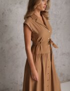 unigirl Rochie-cămașă de vară cu bumbac și amestec de in cu dungi tip cravată Agopis Maro