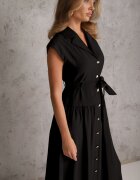 unigirl Rochie-cămașă de vară cu bumbac și amestec de in cu dungi tip cravată Agopis Neagră