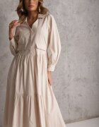 unigirl Rochie cămașă evazată bej din bumbac și viscoză decorată cu revere Gleta