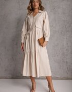 unigirl Rochie cămașă evazată bej din bumbac și viscoză decorată cu revere Gleta
