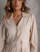 unigirl Rochie cămașă evazată bej din bumbac și viscoză decorată cu revere Gleta