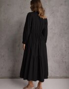 unigirl Rochie Cămașă Evazată Neagră din Bumbac și Viscoză Decorată cu Reveruri Gleta