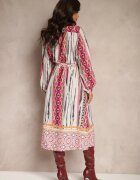 unigirl Rochie Cămașă Fucsia-Bej Legată în Talie Decorată cu Model Abstract Nilima