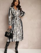 unigirl Rochie cămașă Gri din Viscoză Decorată cu o Cureaua din Material Elliorwen