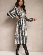 unigirl Rochie cămașă Gri din Viscoză Decorată cu o Cureaua din Material Elliorwen