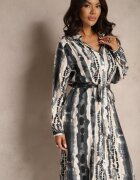 unigirl Rochie cămașă Gri din Viscoză Decorată cu o Cureaua din Material Elliorwen
