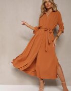 unigirl Rochie Cămașă Maro Casual cu nasturi cu buzunare Jezebel
