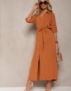 unigirl Rochie Cămașă Maro Casual cu nasturi cu buzunare Jezebel