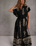 unigirl Rochie cămașă Neagră cu bumbac și elastice în talie cu nasturi Fosofia