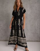unigirl Rochie cămașă Neagră cu bumbac și elastice în talie cu nasturi Fosofia