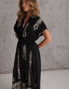 unigirl Rochie cămașă Neagră cu bumbac și elastice în talie cu nasturi Fosofia