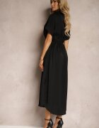 unigirl Rochie Cămașă Neagră cu Cordon din Material Încheiată cu nasturi Quintia