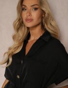 unigirl Rochie Cămașă Neagră cu Cordon din Material Încheiată cu nasturi Quintia
