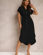unigirl Rochie Cămașă Neagră cu Mânecă Scurtă Yasminine