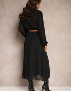 unigirl Rochie cămașă Neagră cu Pliuri și Centură Suplimentară Miarosea