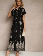 unigirl Rochie Cămașă Neagră din Bumbac și Fir Metalic Ullio