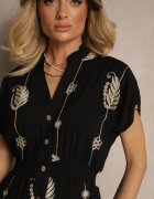 unigirl Rochie Cămașă Neagră din Bumbac și Fir Metalic Ullio