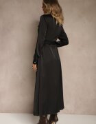 unigirl Rochie cămașă neagră din satin cu imitații de buzunare și curea Vaminay
