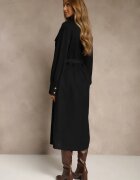 unigirl Rochie cămașă Neagră din Viscoză cu Cordon cu Cataramă și Buzunare Lisandrila