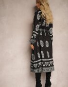unigirl Rochie Cămașă Neagră Legată în Talie în Stil Boho Rorisha