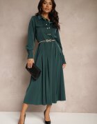 unigirl Rochie Cămașă Verde cu croi evazat cu elastic în talie și imitație de buzunare Etaviela