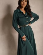 unigirl Rochie Cămașă Verde cu croi evazat cu elastic în talie și imitație de buzunare Etaviela