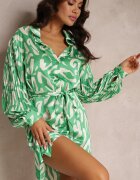 unigirl Rochie cămașă Verde cu Inserții Plisate și Curea din Material Lizza