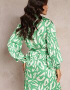 unigirl Rochie cămașă Verde cu Inserții Plisate și Curea din Material Lizza