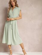 unigirl Rochie Cămașă Verde Deschis cu Mâneci Scurte și Curea Legată Denalia