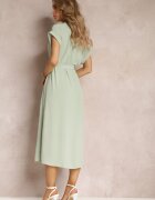 unigirl Rochie Cămașă Verde Deschis cu Mâneci Scurte și Curea Legată Denalia