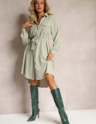 unigirl Rochie Cămașă Verde Deschis Mini Din Bumbac Zenata